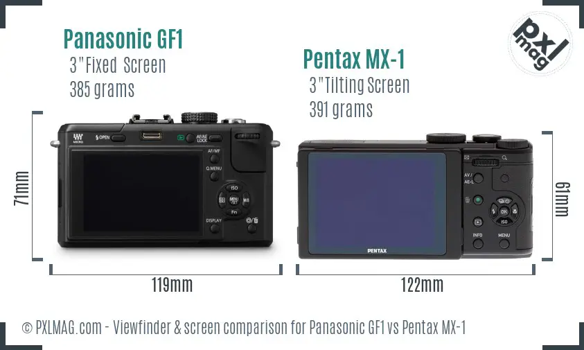 Panasonic GF1 vs Pentax MX-1 Screen and Viewfinder comparison