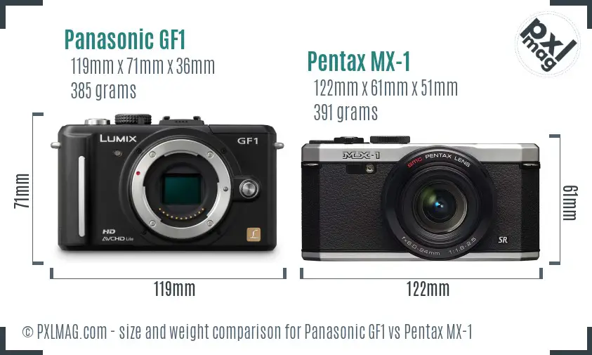 Panasonic GF1 vs Pentax MX-1 size comparison