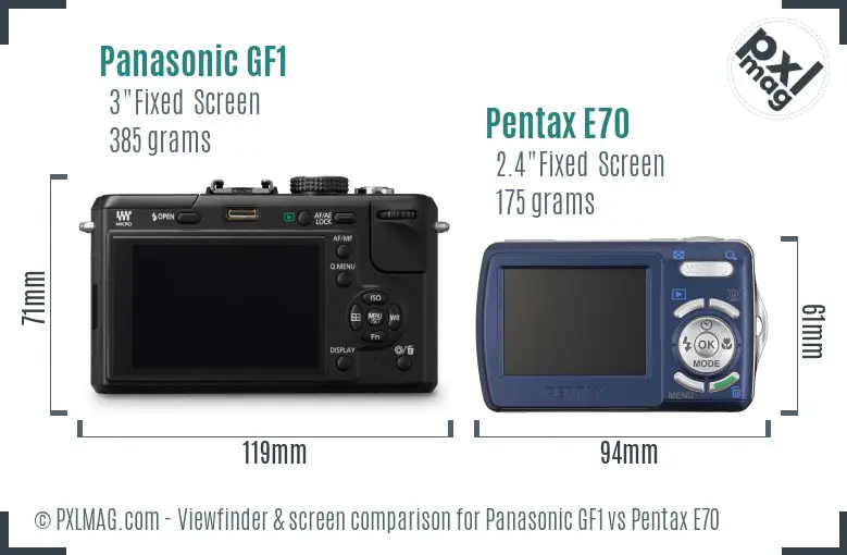 Panasonic GF1 vs Pentax E70 Screen and Viewfinder comparison