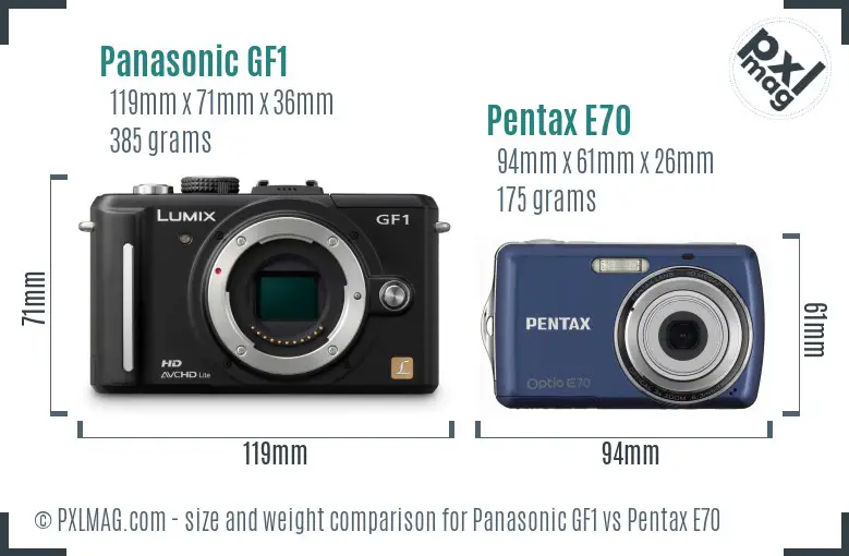 Panasonic GF1 vs Pentax E70 size comparison