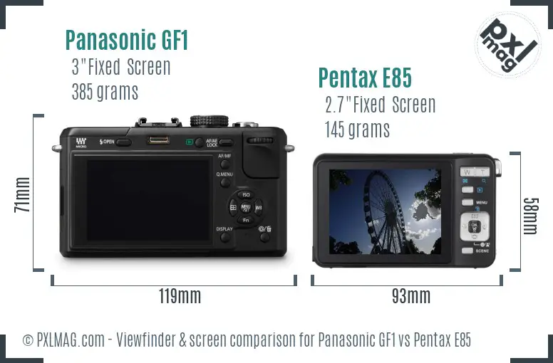 Panasonic GF1 vs Pentax E85 Screen and Viewfinder comparison