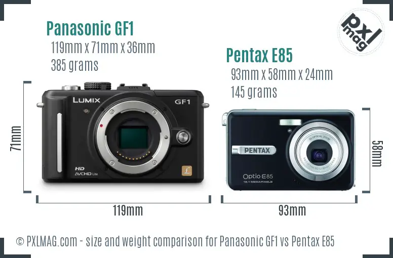 Panasonic GF1 vs Pentax E85 size comparison