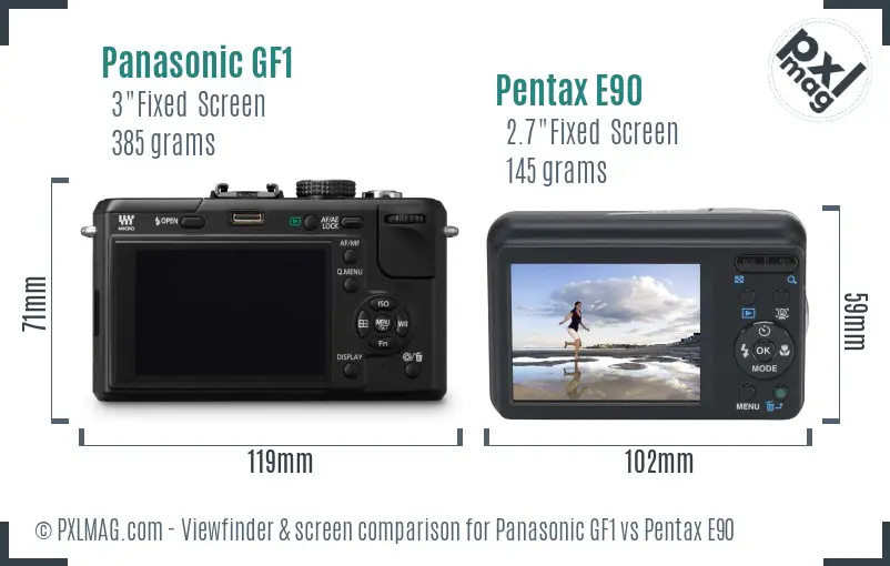 Panasonic GF1 vs Pentax E90 Screen and Viewfinder comparison