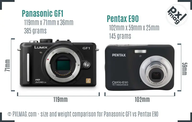 Panasonic GF1 vs Pentax E90 size comparison