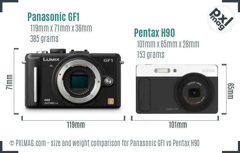 Panasonic GF1 vs Pentax H90 size comparison