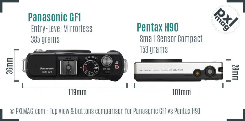Panasonic GF1 vs Pentax H90 top view buttons comparison