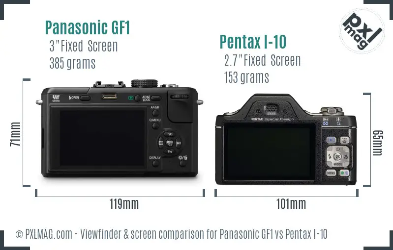 Panasonic GF1 vs Pentax I-10 Screen and Viewfinder comparison