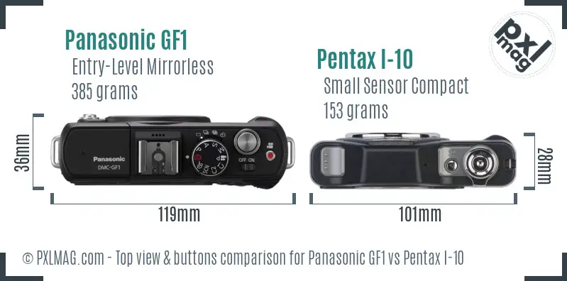 Panasonic GF1 vs Pentax I-10 top view buttons comparison