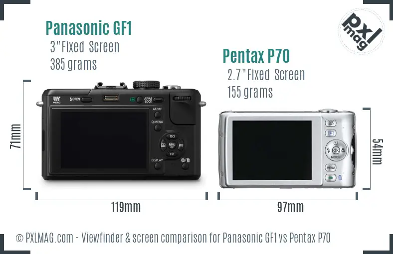 Panasonic GF1 vs Pentax P70 Screen and Viewfinder comparison
