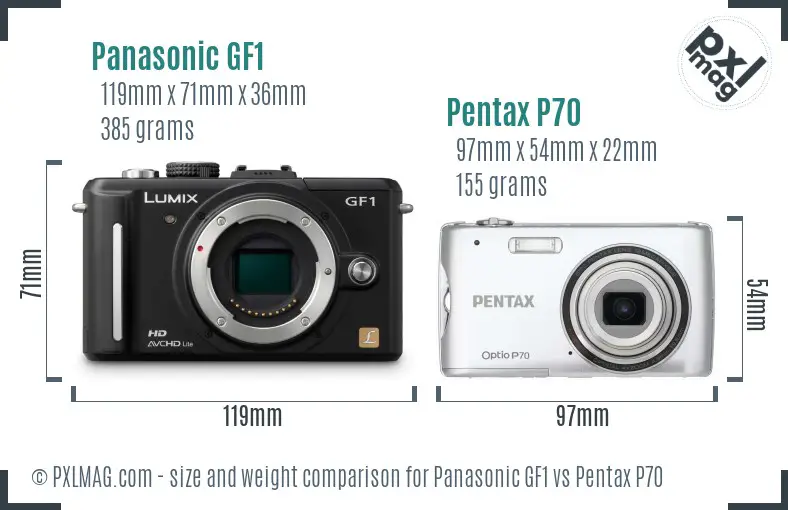 Panasonic GF1 vs Pentax P70 size comparison