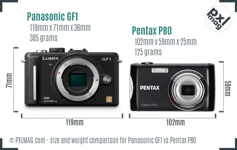 Panasonic GF1 vs Pentax P80 size comparison