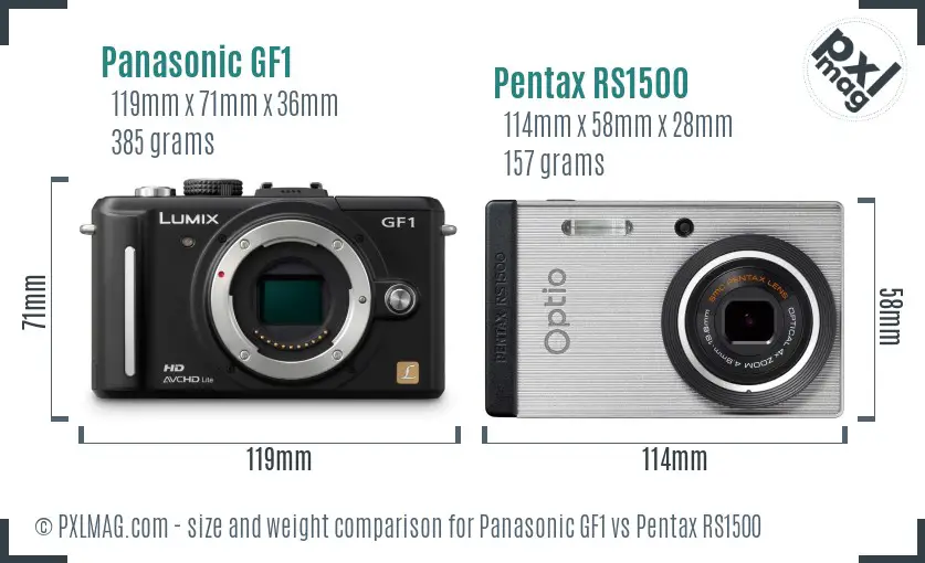 Panasonic GF1 vs Pentax RS1500 size comparison