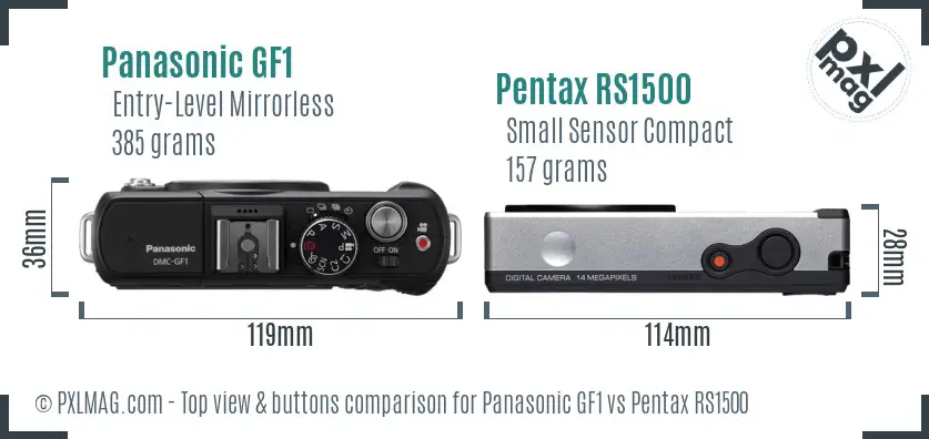 Panasonic GF1 vs Pentax RS1500 top view buttons comparison