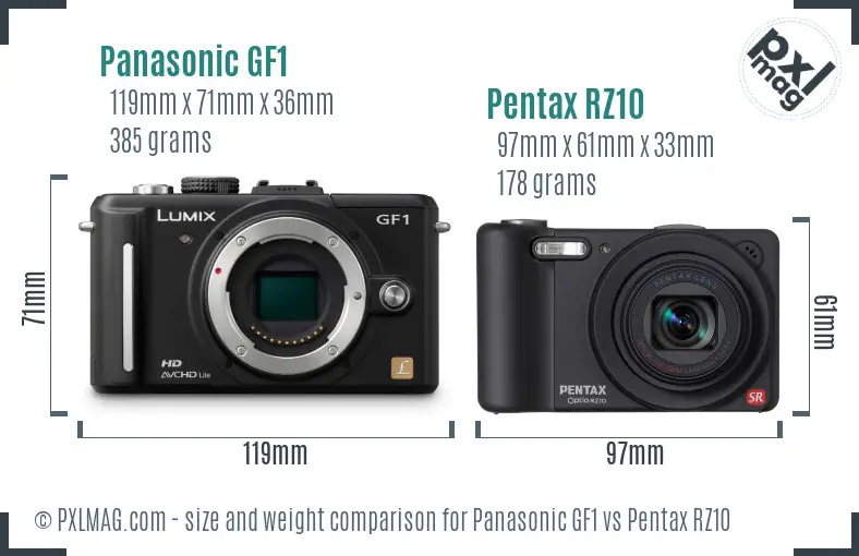 Panasonic GF1 vs Pentax RZ10 size comparison