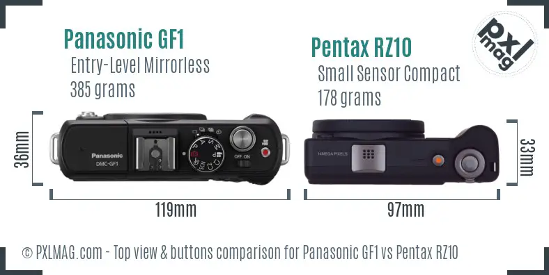 Panasonic GF1 vs Pentax RZ10 top view buttons comparison