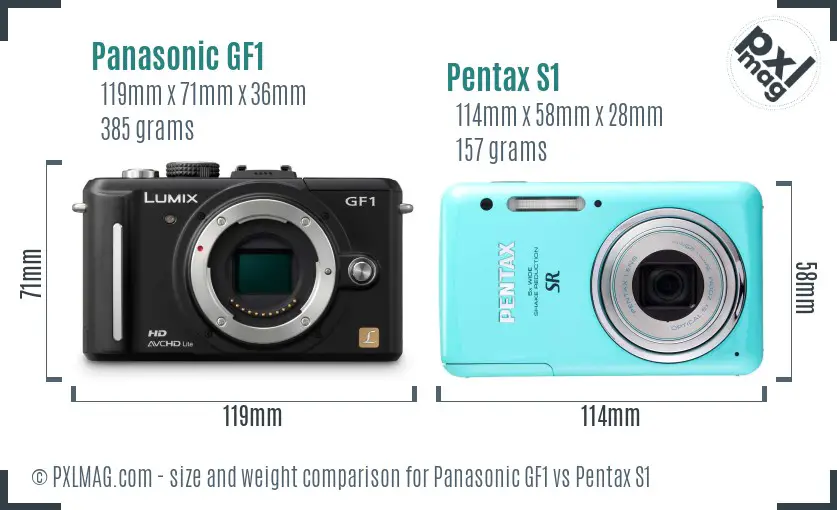 Panasonic GF1 vs Pentax S1 size comparison