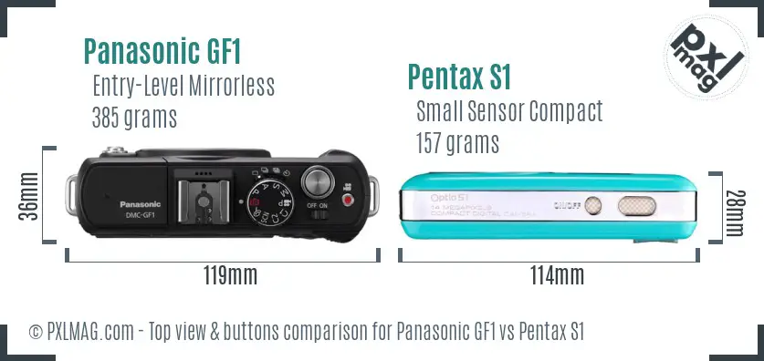 Panasonic GF1 vs Pentax S1 top view buttons comparison