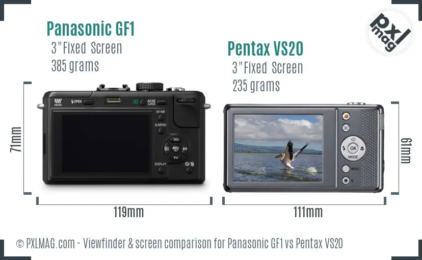 Panasonic GF1 vs Pentax VS20 Screen and Viewfinder comparison