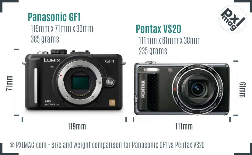 Panasonic GF1 vs Pentax VS20 size comparison