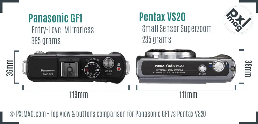 Panasonic GF1 vs Pentax VS20 top view buttons comparison