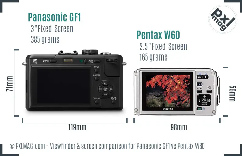 Panasonic GF1 vs Pentax W60 Screen and Viewfinder comparison