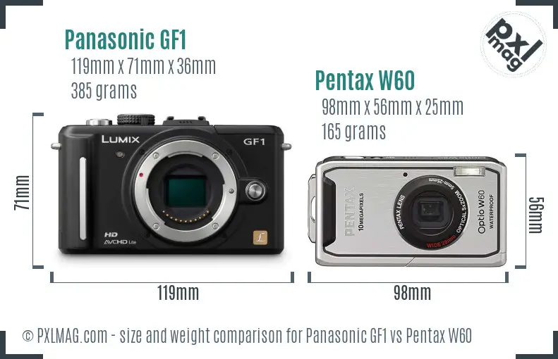Panasonic GF1 vs Pentax W60 size comparison