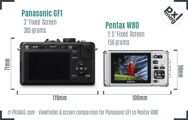 Panasonic GF1 vs Pentax W80 Screen and Viewfinder comparison