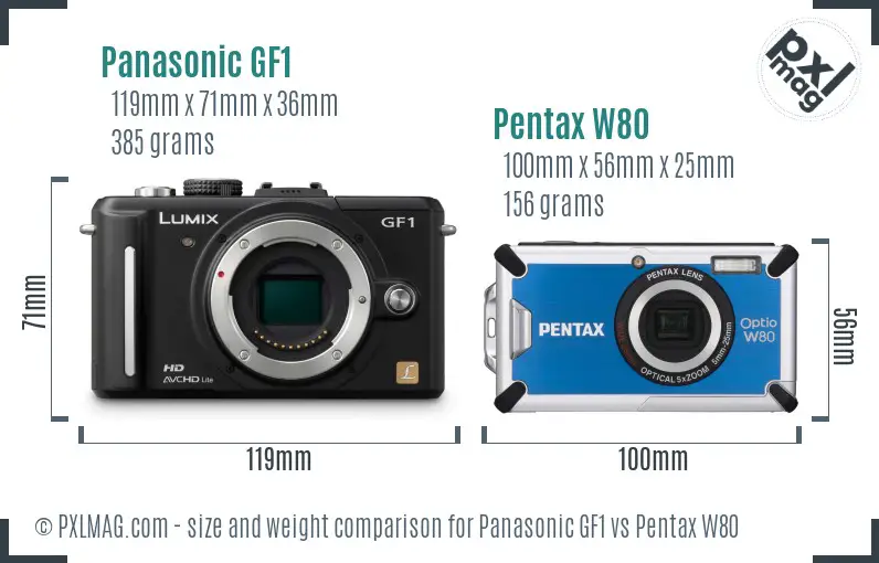 Panasonic GF1 vs Pentax W80 size comparison