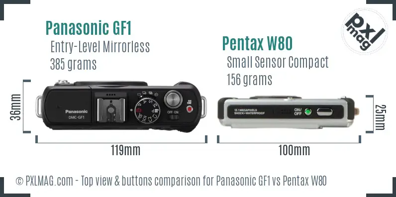 Panasonic GF1 vs Pentax W80 top view buttons comparison