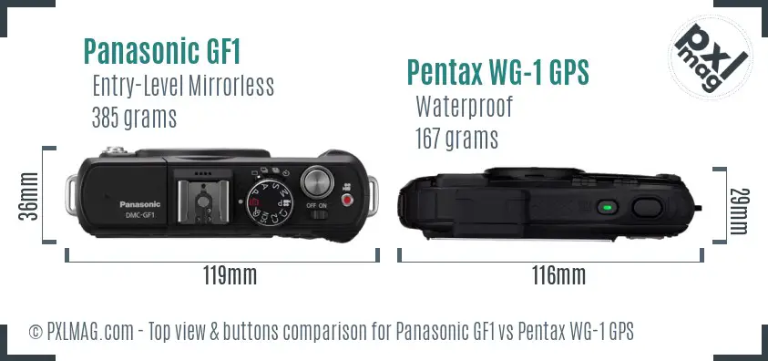 Panasonic GF1 vs Pentax WG-1 GPS top view buttons comparison