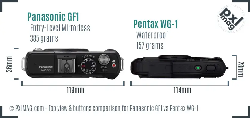 Panasonic GF1 vs Pentax WG-1 top view buttons comparison
