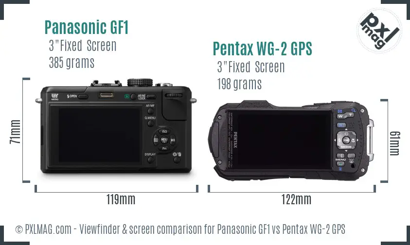 Panasonic GF1 vs Pentax WG-2 GPS Screen and Viewfinder comparison