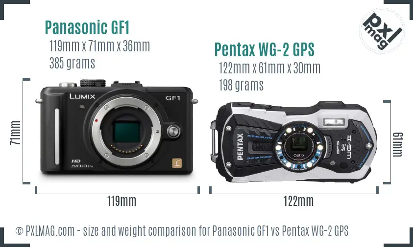 Panasonic GF1 vs Pentax WG-2 GPS size comparison