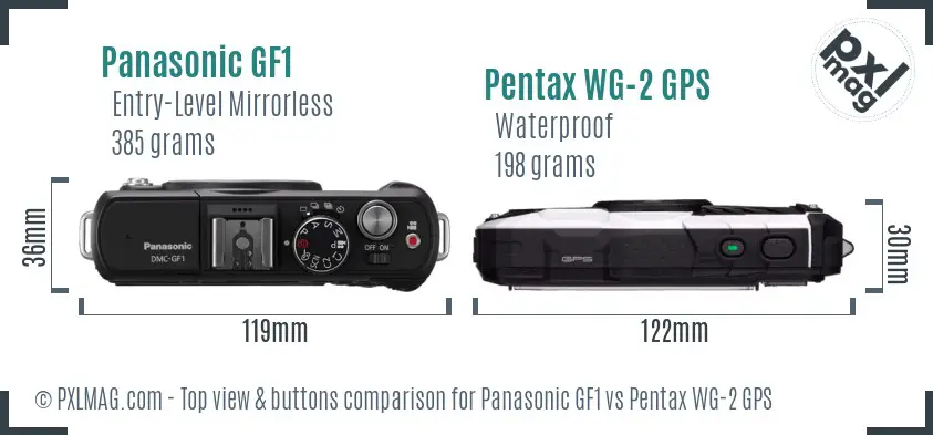 Panasonic GF1 vs Pentax WG-2 GPS top view buttons comparison
