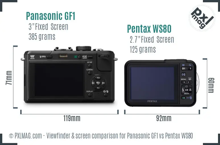 Panasonic GF1 vs Pentax WS80 Screen and Viewfinder comparison