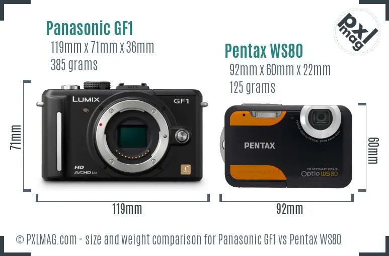 Panasonic GF1 vs Pentax WS80 size comparison