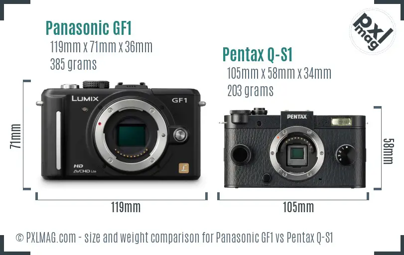 Panasonic GF1 vs Pentax Q-S1 size comparison