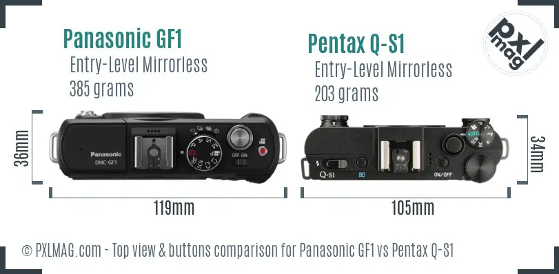 Panasonic GF1 vs Pentax Q-S1 top view buttons comparison