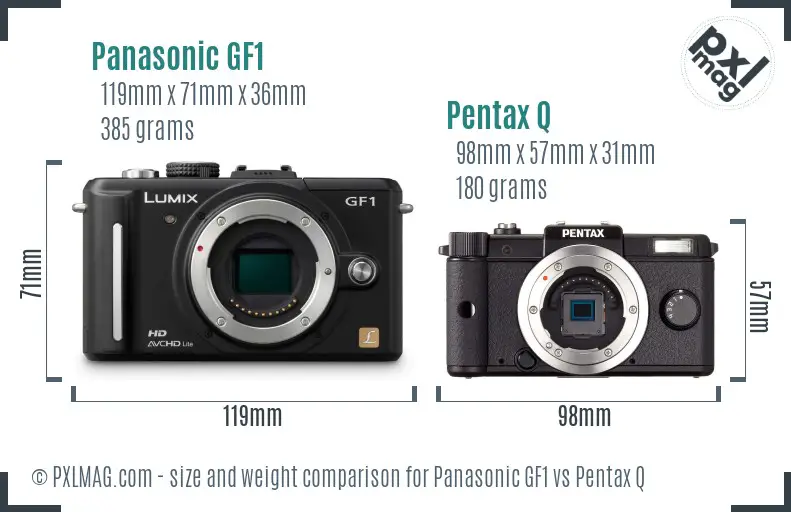 Panasonic GF1 vs Pentax Q size comparison