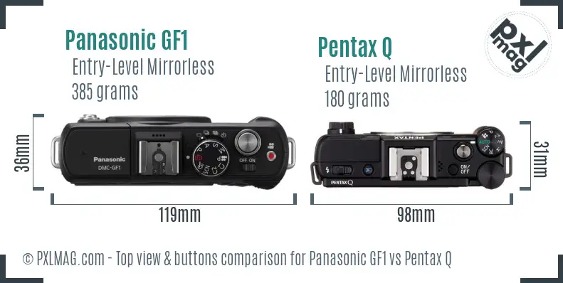 Panasonic GF1 vs Pentax Q top view buttons comparison