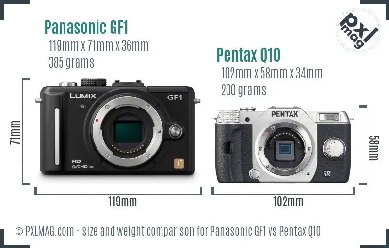 Panasonic GF1 vs Pentax Q10 size comparison
