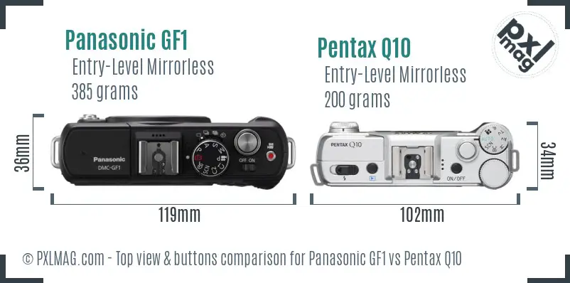 Panasonic GF1 vs Pentax Q10 top view buttons comparison