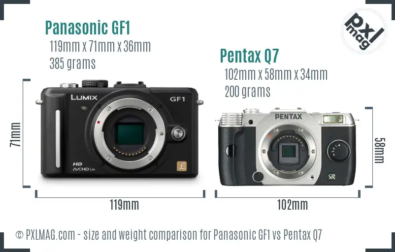 Panasonic GF1 vs Pentax Q7 size comparison