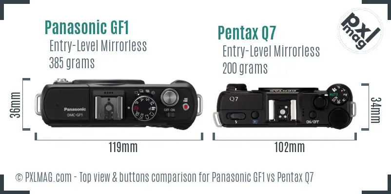 Panasonic GF1 vs Pentax Q7 top view buttons comparison