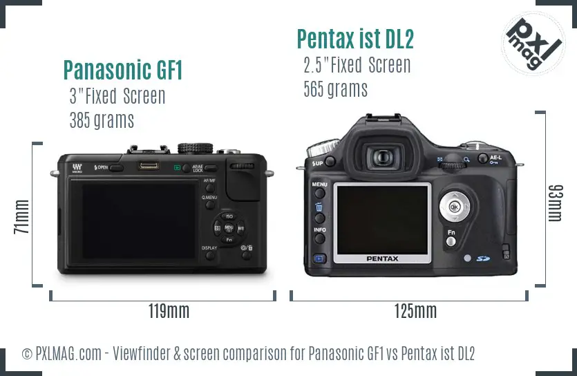 Panasonic GF1 vs Pentax ist DL2 Screen and Viewfinder comparison