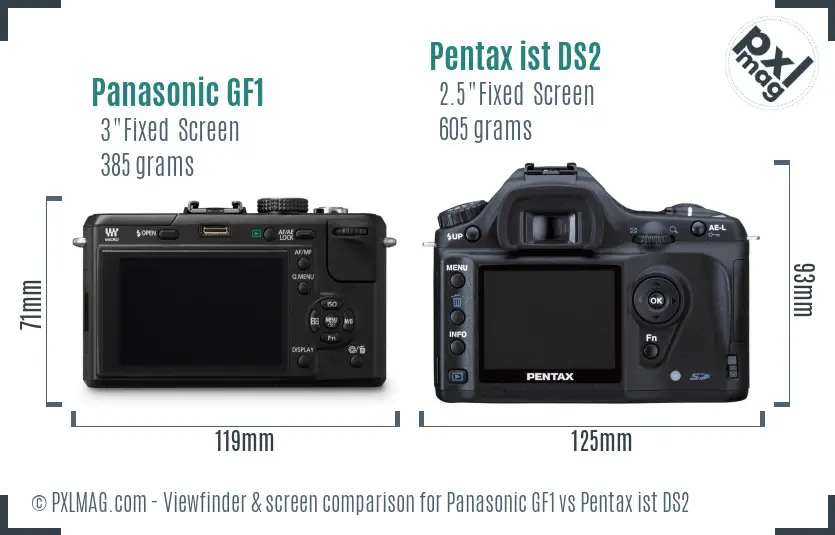 Panasonic GF1 vs Pentax ist DS2 Screen and Viewfinder comparison