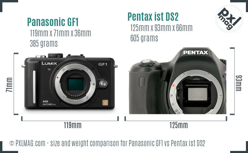 Panasonic GF1 vs Pentax ist DS2 size comparison