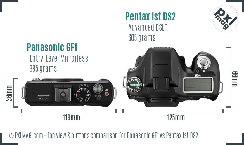 Panasonic GF1 vs Pentax ist DS2 top view buttons comparison