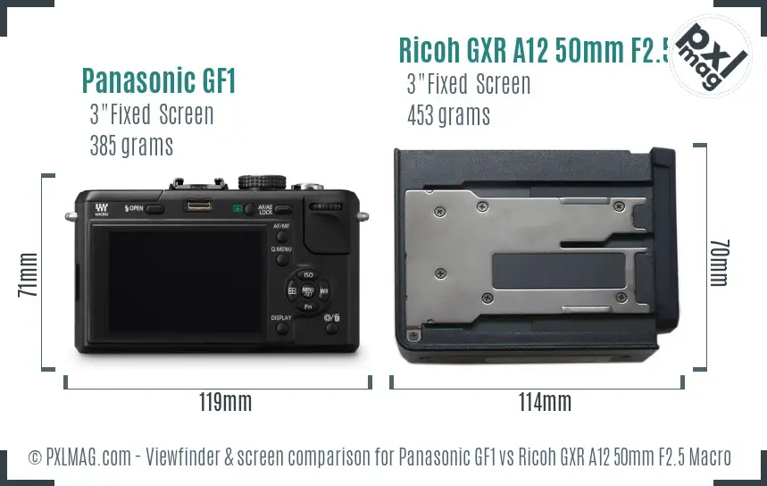 Panasonic GF1 vs Ricoh GXR A12 50mm F2.5 Macro Screen and Viewfinder comparison