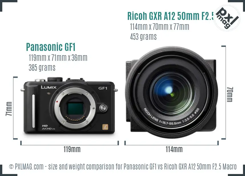 Panasonic GF1 vs Ricoh GXR A12 50mm F2.5 Macro size comparison